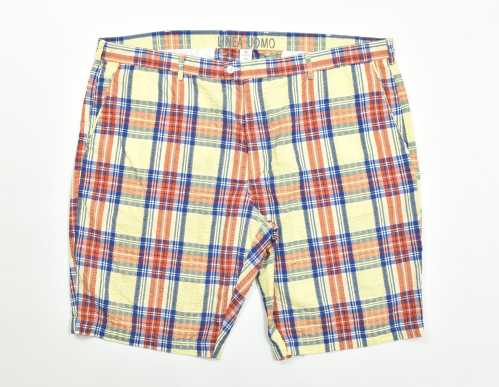 Linea Uomo Men's Seersucker Plaid Shorts Size 48 Yellow Blue Orange Preppy